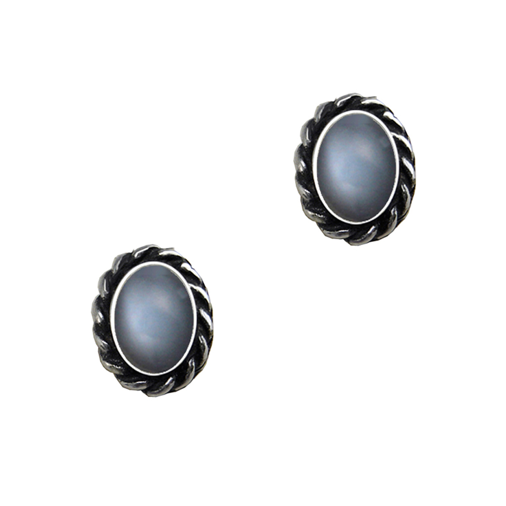 Sterling Silver Grey Moonstone Post Stud Earrings